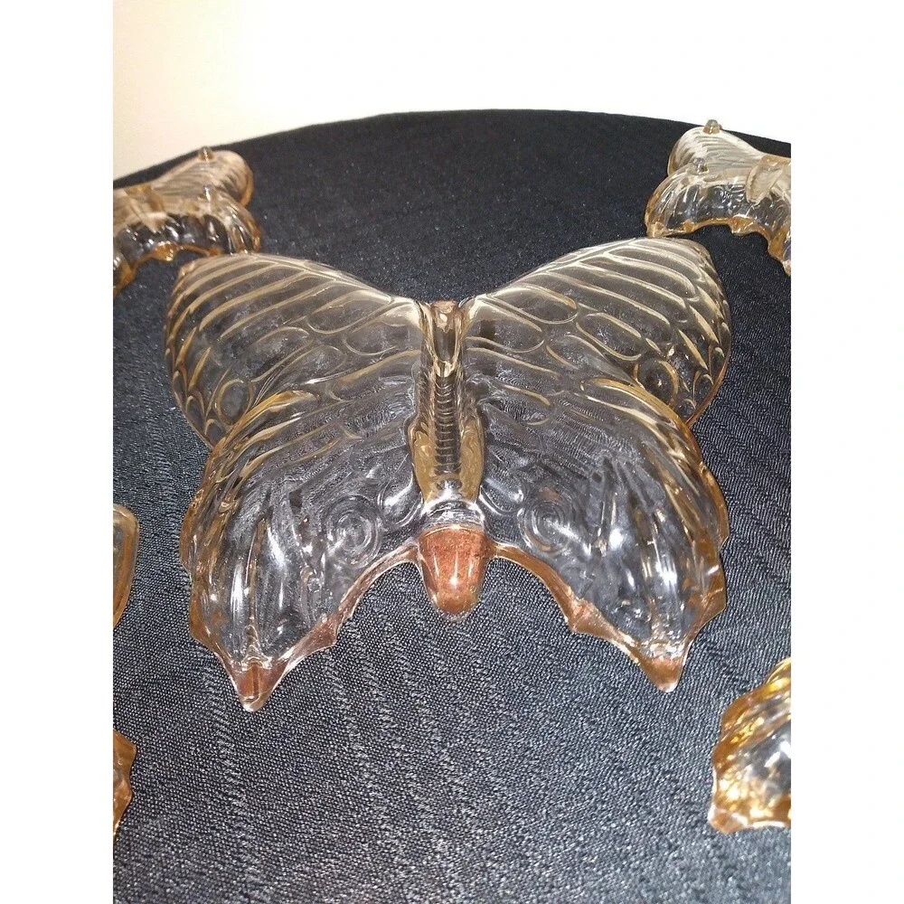 Set of 5 Vintage Glass Butterfly Dish Set Trimmed in Gold (Untested)